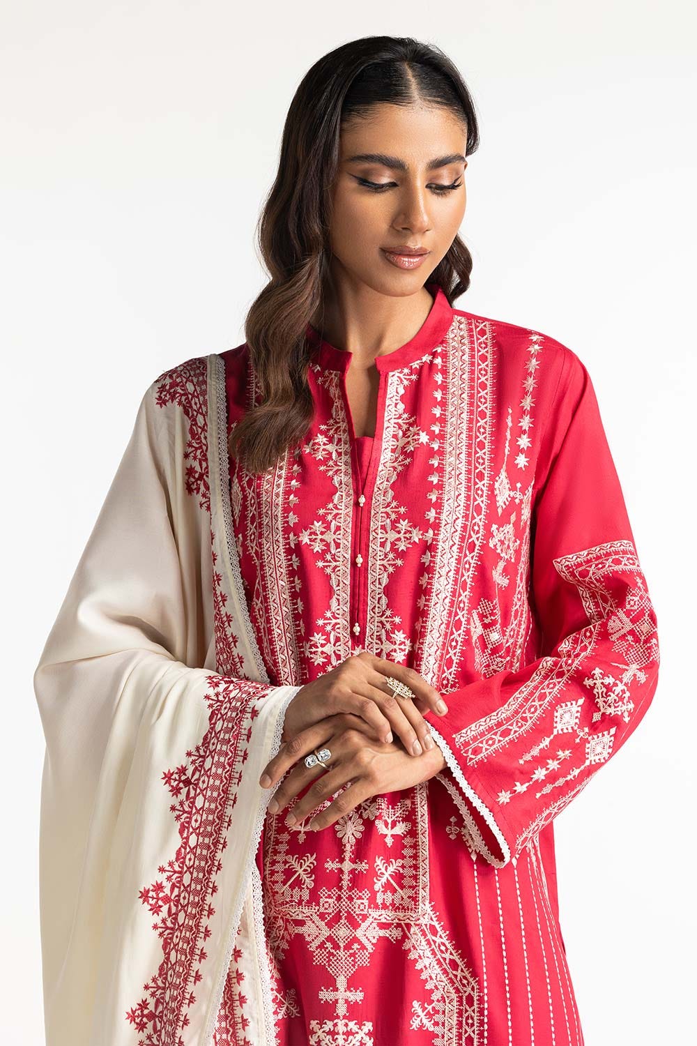 3 Piece Cotail Embroidered Suit IUSTKSD-465