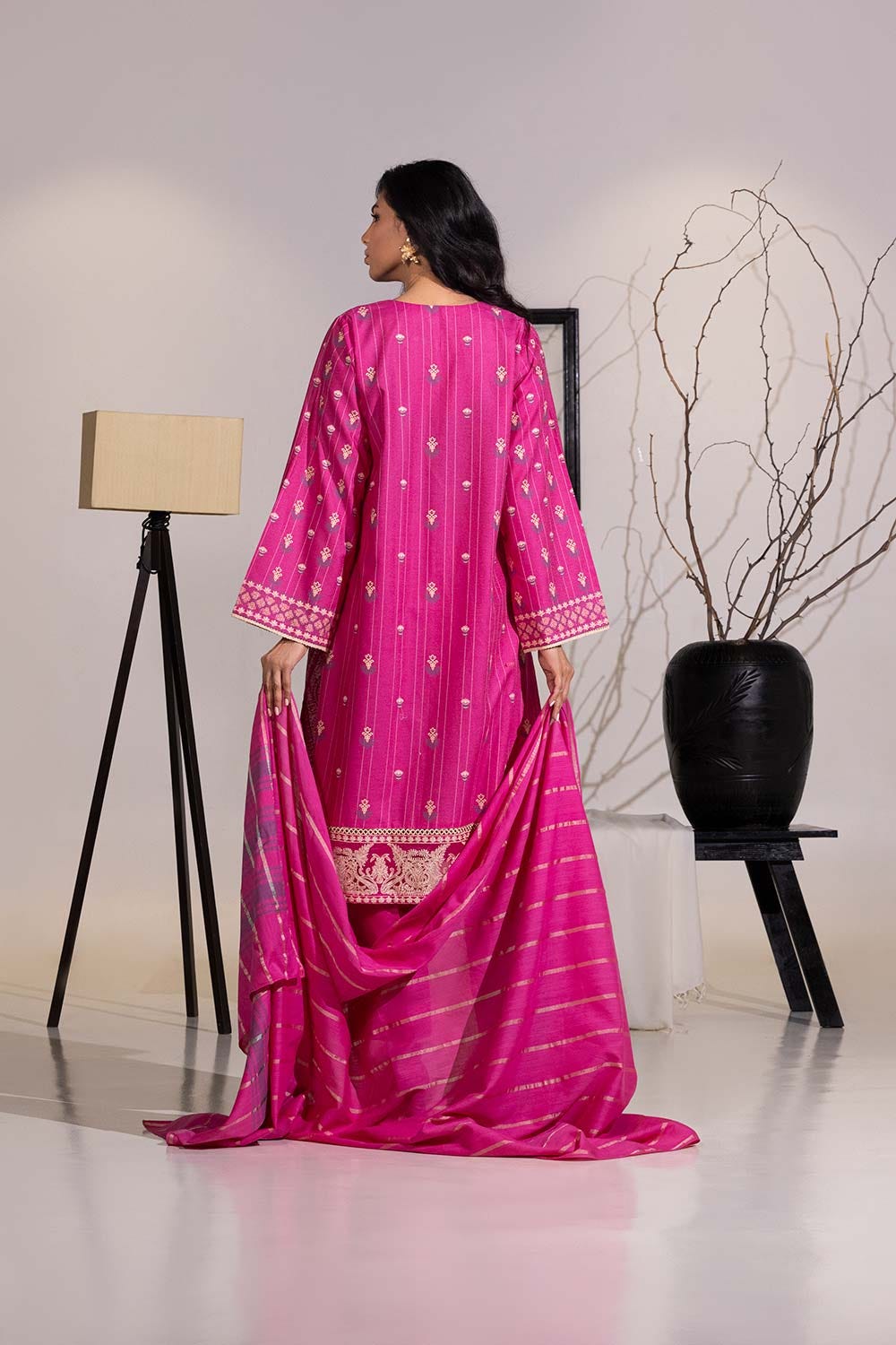 3 Piece Karandi Embroidered And Lacquer Printed Suit IUSTKSD-476