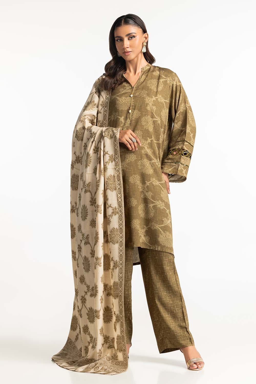 3 Piece Linen Printed Suit IUSTKSD-492