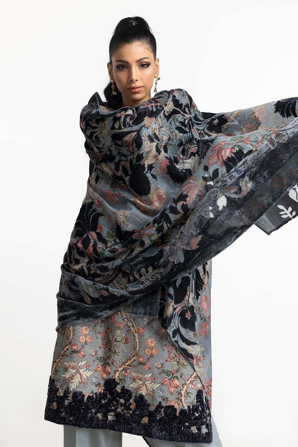 3 Piece Khaddar Printed With Embroidered  Suit IUSTKSD-493
