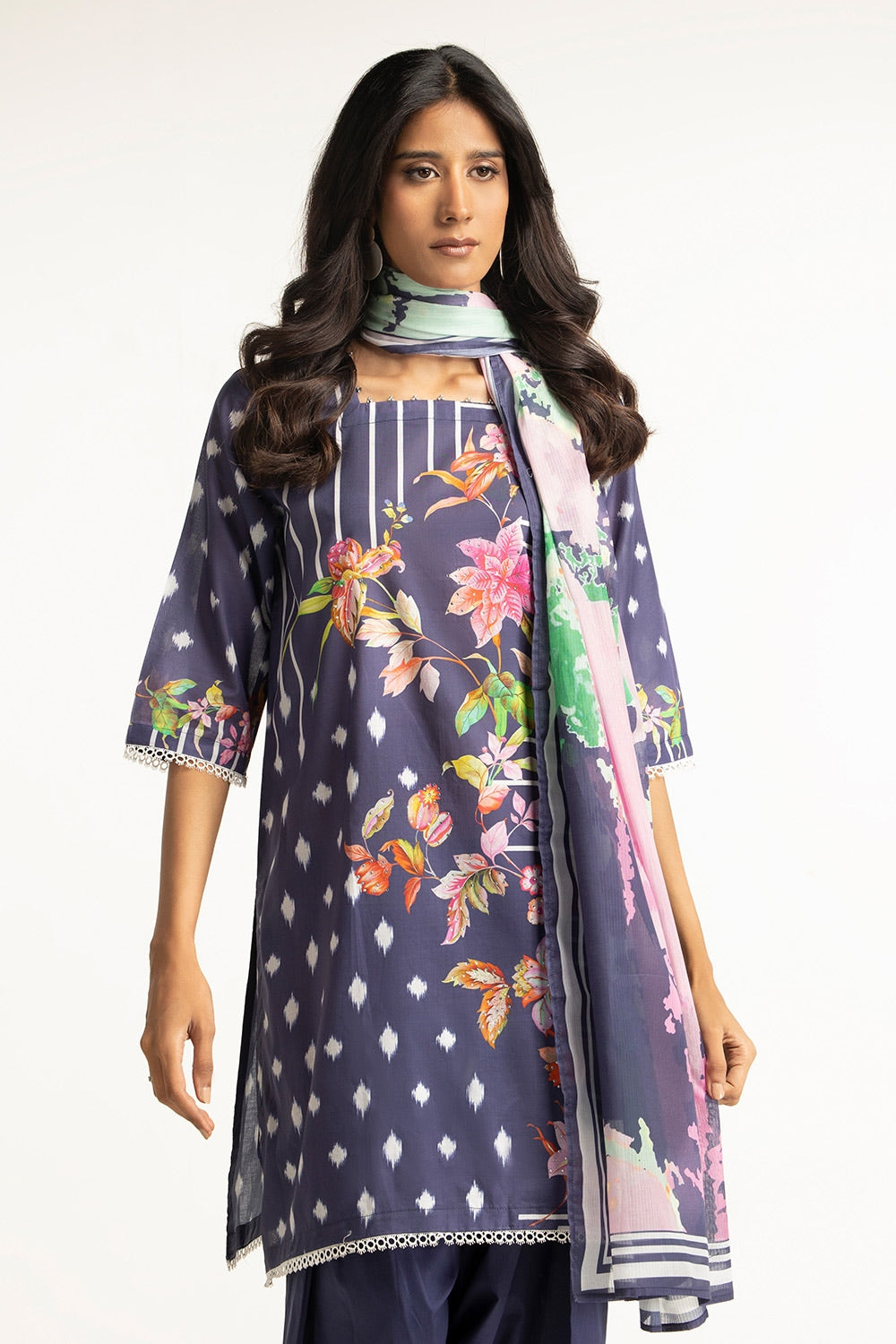 3 Piece Diamantes Print Lawn Suit IUSTKSD-90