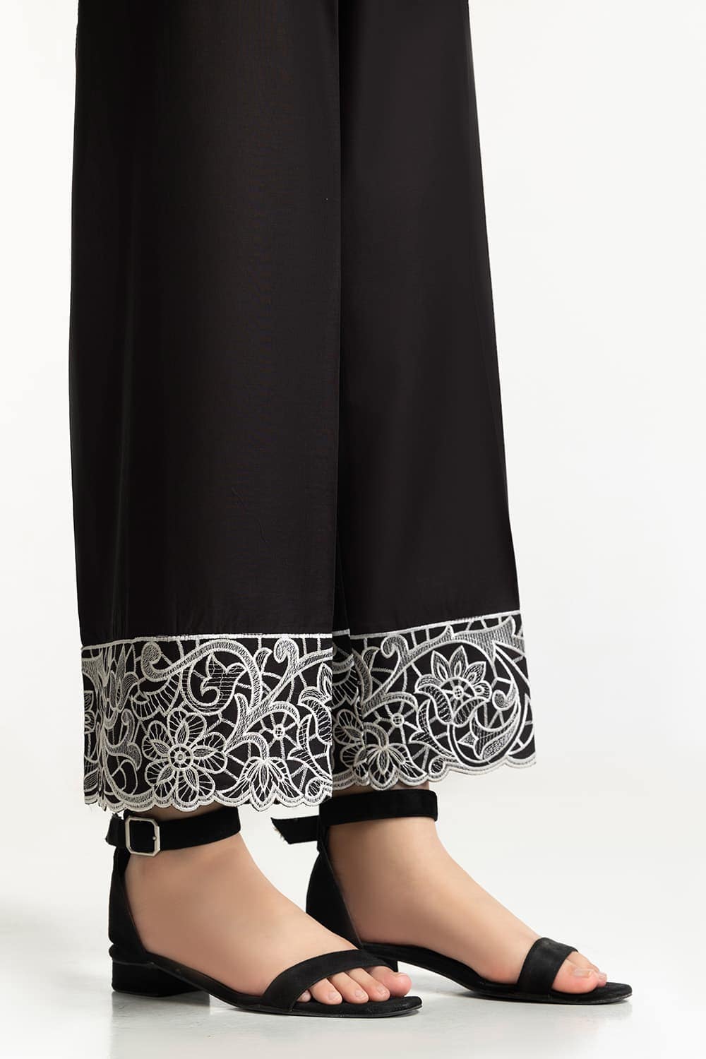 Black Lawn Embroidered Trouser IUSTTR-42003