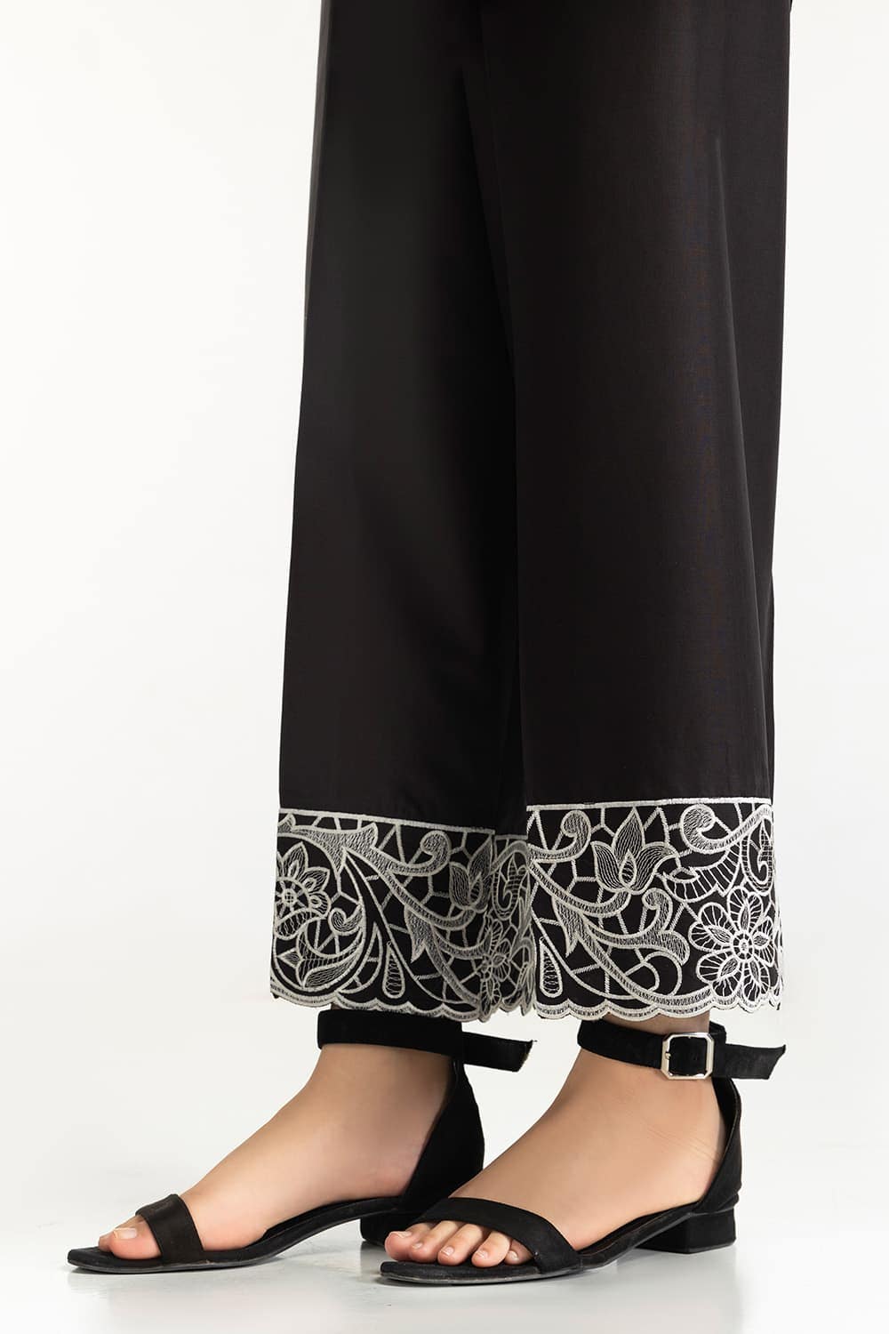 Black Lawn Embroidered Trouser IUSTTR-42003