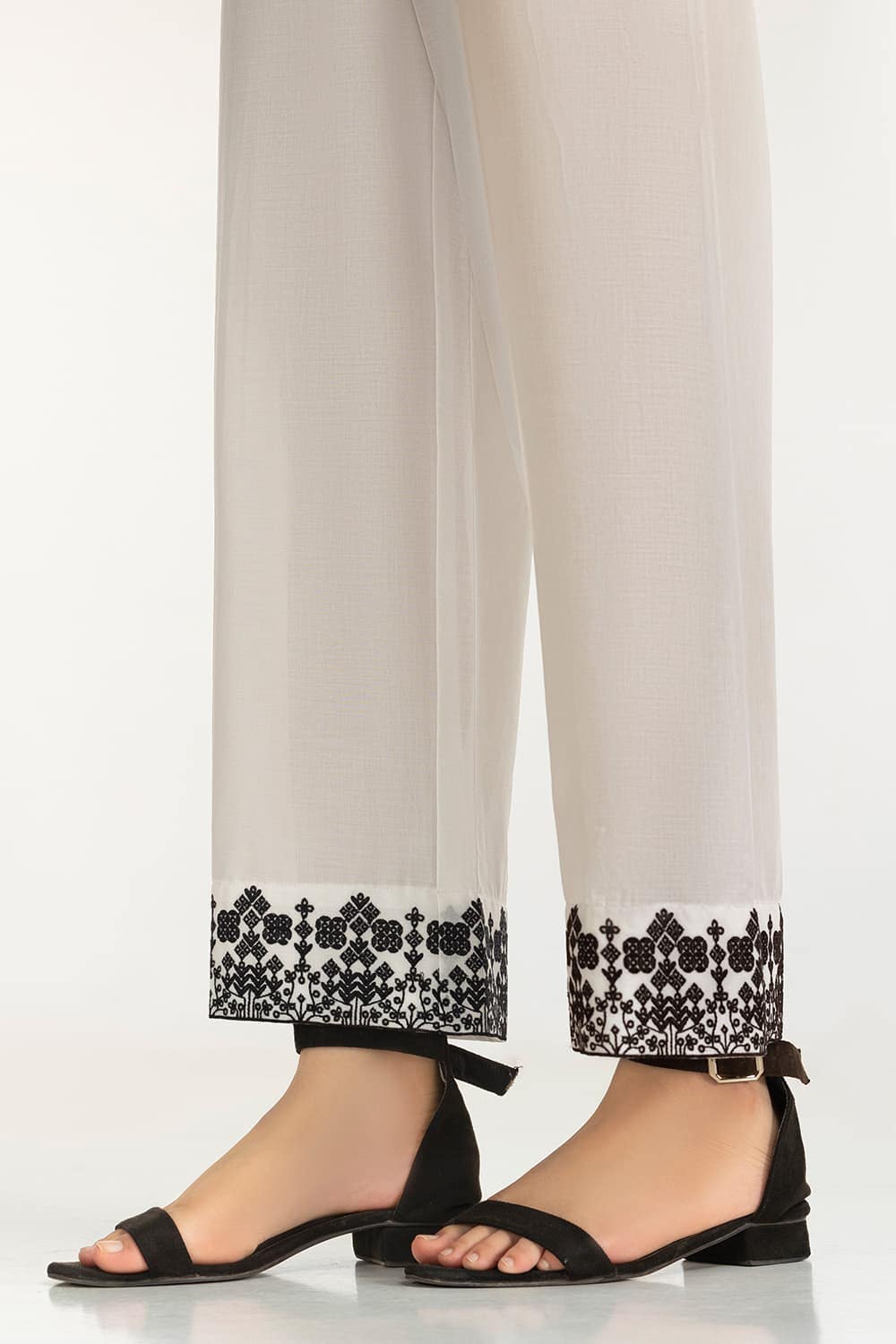 White Lawn Embroidered Trouser IUSTTR-42005