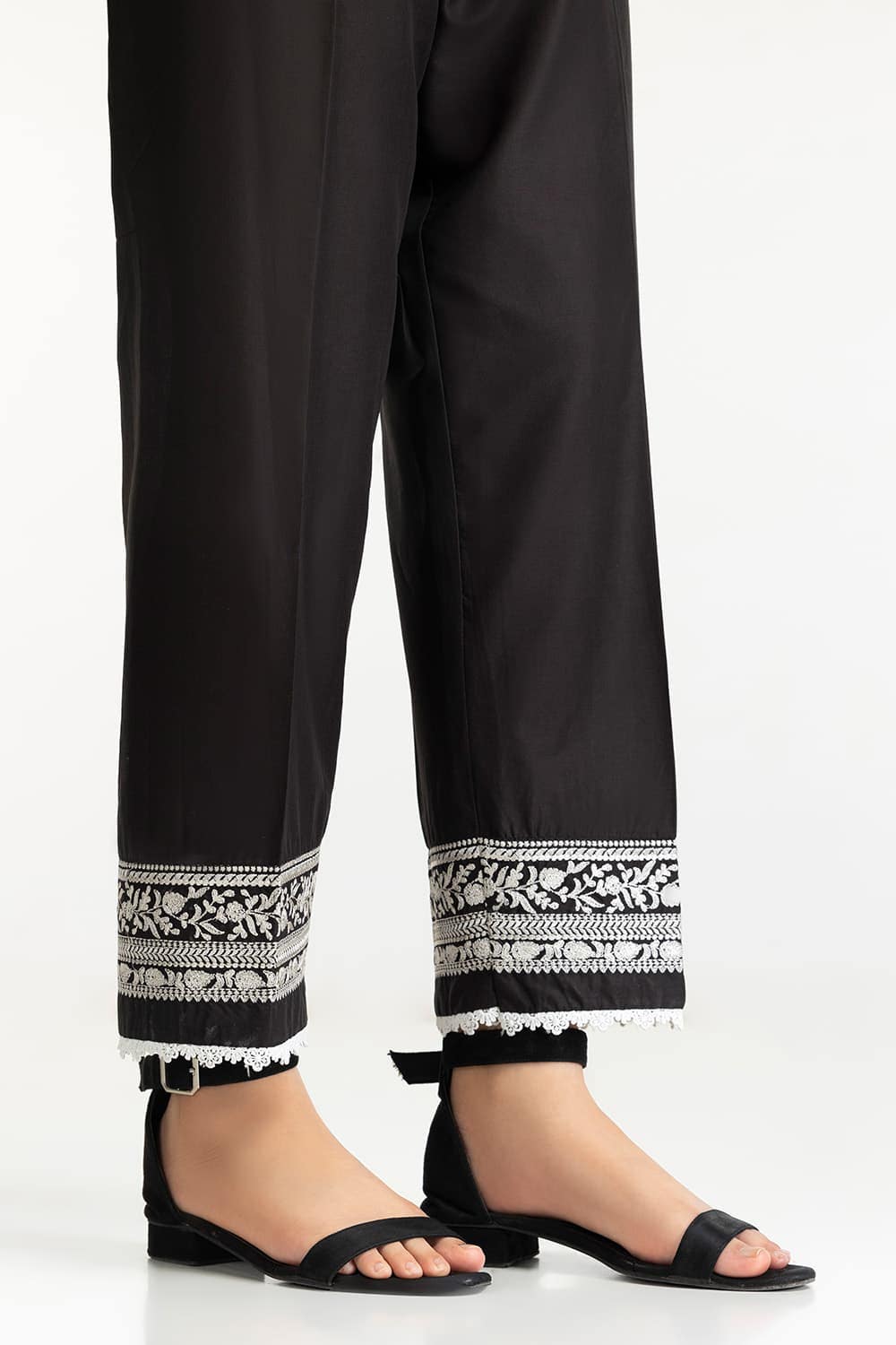 Black Lawn Embellished Trouser IUSTTR-42012
