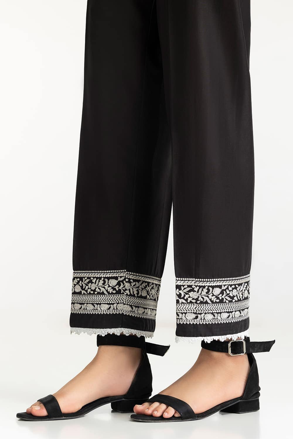 Black Lawn Embellished Trouser IUSTTR-42012
