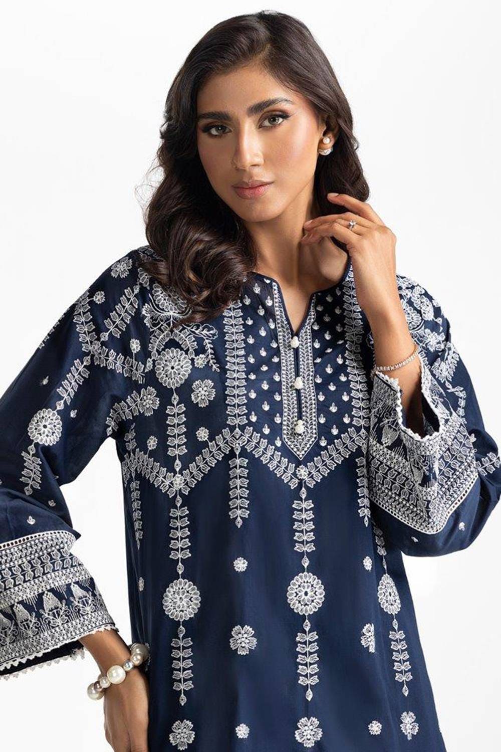 Lawn Embroidered Shirt With Dyed Wide Leg Trouser IUSTTS-296