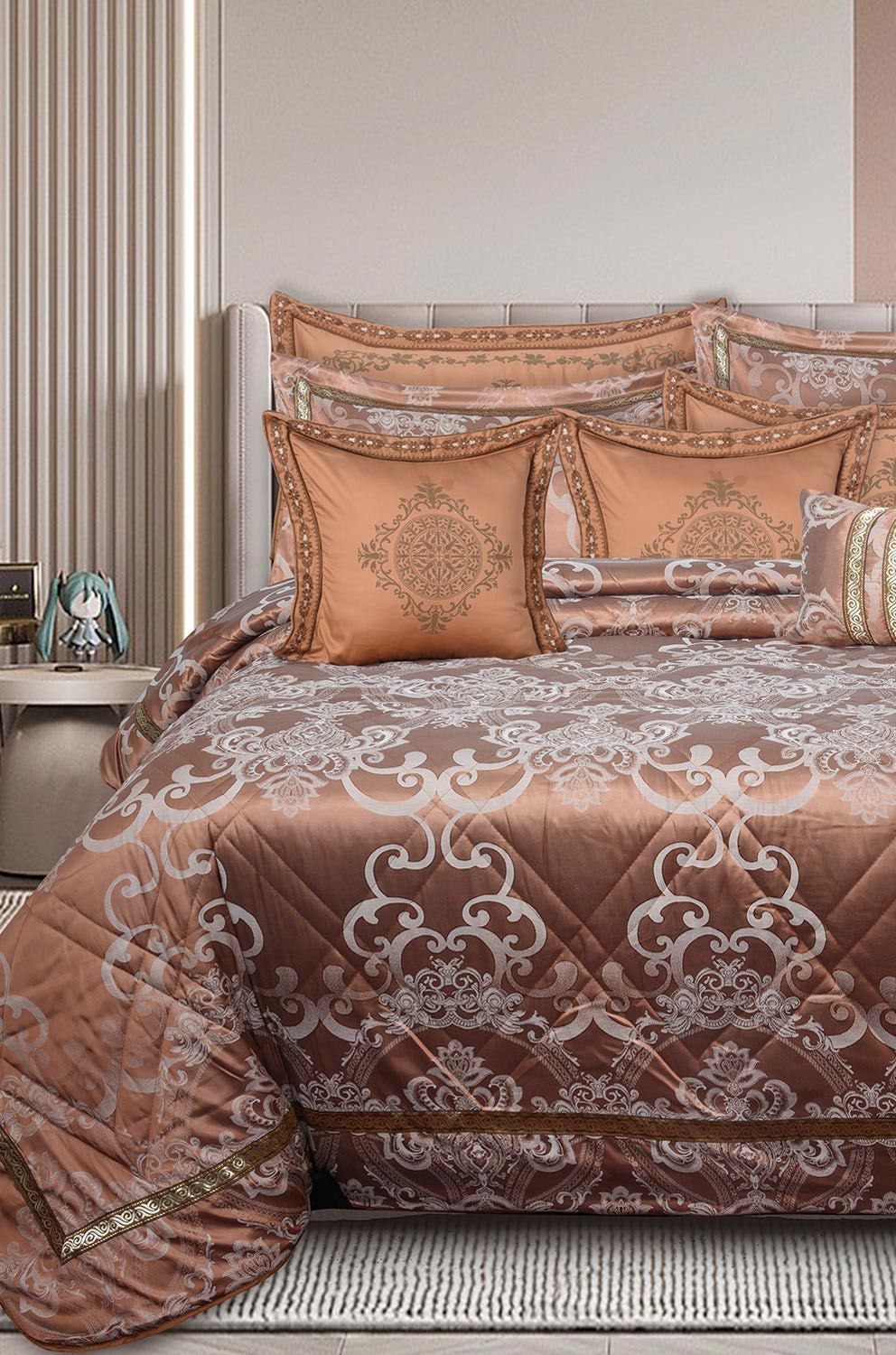 Ivory Gold Jacquard Bed Spread