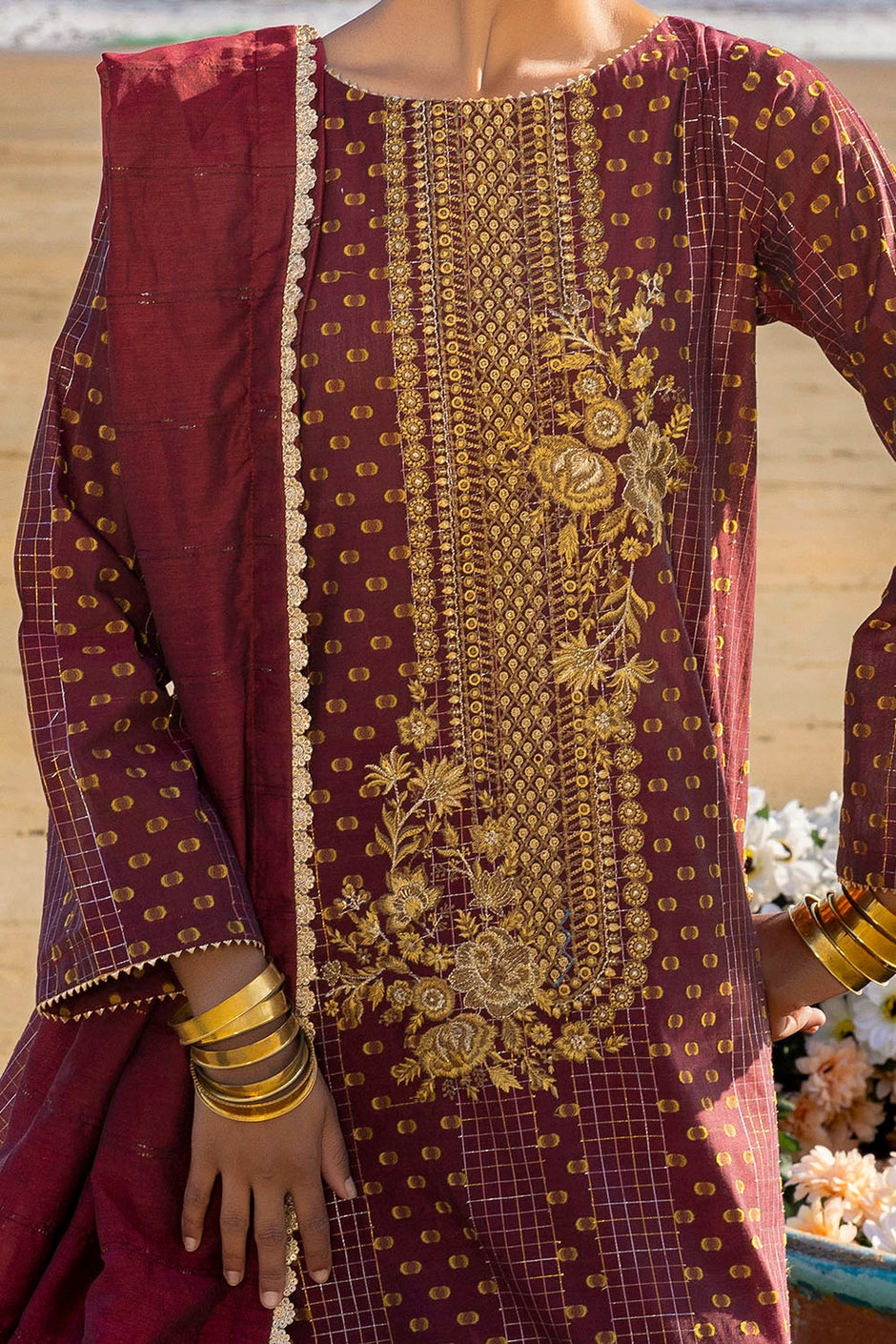 3 Piece Unstitched Embroidered Jacquard Suit MJ-42038