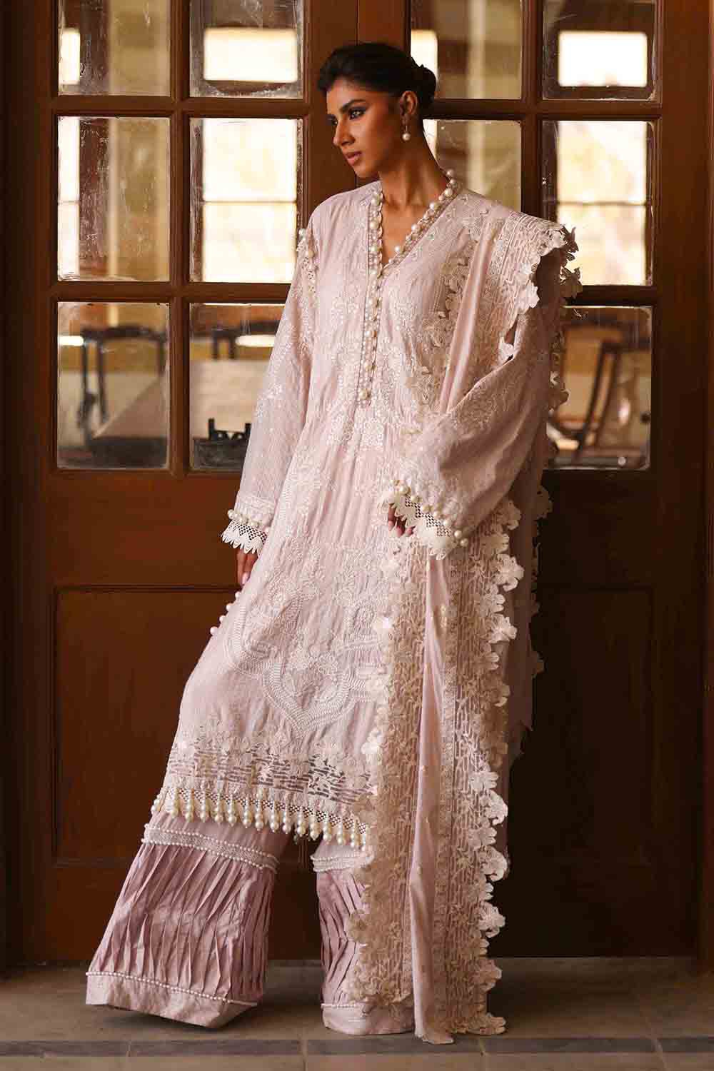 3 Piece Unstitched Embroidered Stripe Lurex Suit with Embroidered Jacquard Dupatta FE-52068