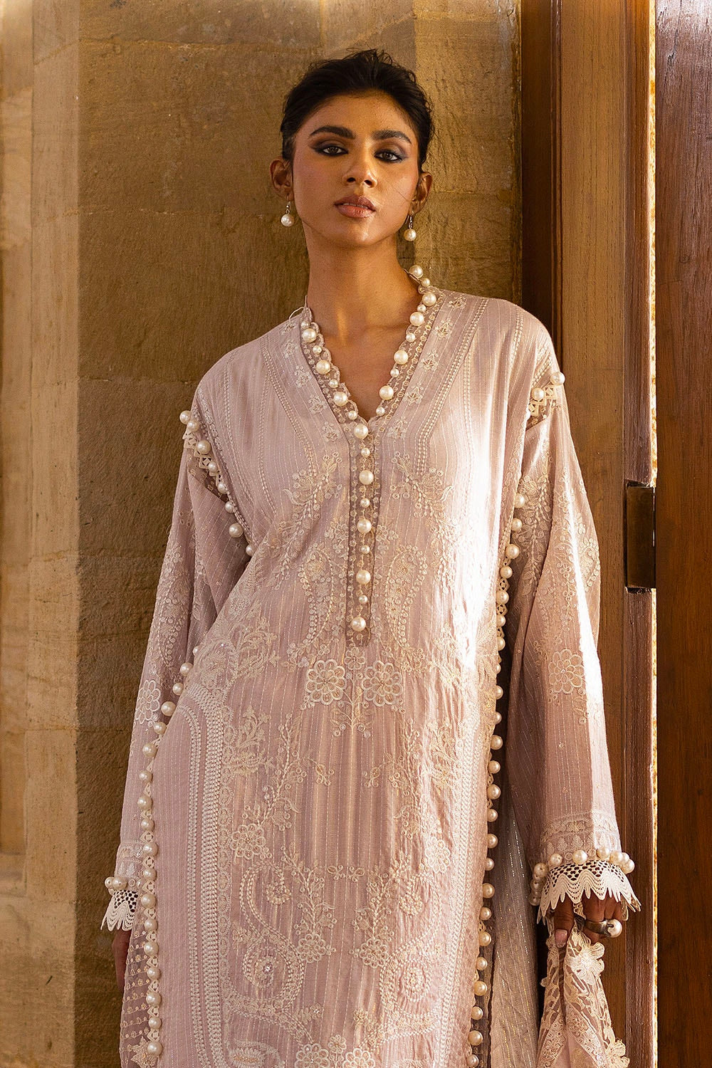 3 Piece Unstitched Embroidered Stripe Lurex Suit with Embroidered Jacquard Dupatta FE-52068