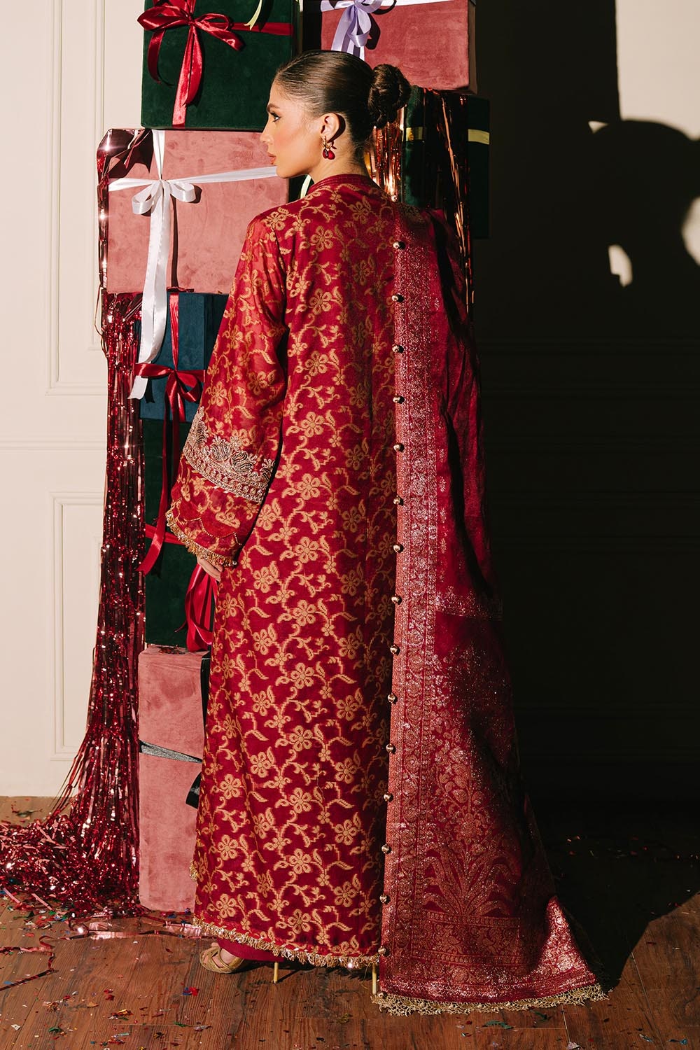 3 Piece Unstitched Embroidered Cotton Jacquard Suit with Jacquard Dupatta FE-52073
