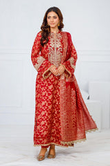 3 Piece Unstitched Embroidered Cotton Jacquard Suit with Jacquard Dupatta FE-52073