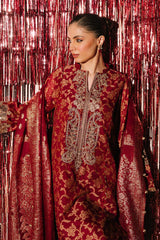 3 Piece Unstitched Embroidered Cotton Jacquard Suit with Jacquard Dupatta FE-52073