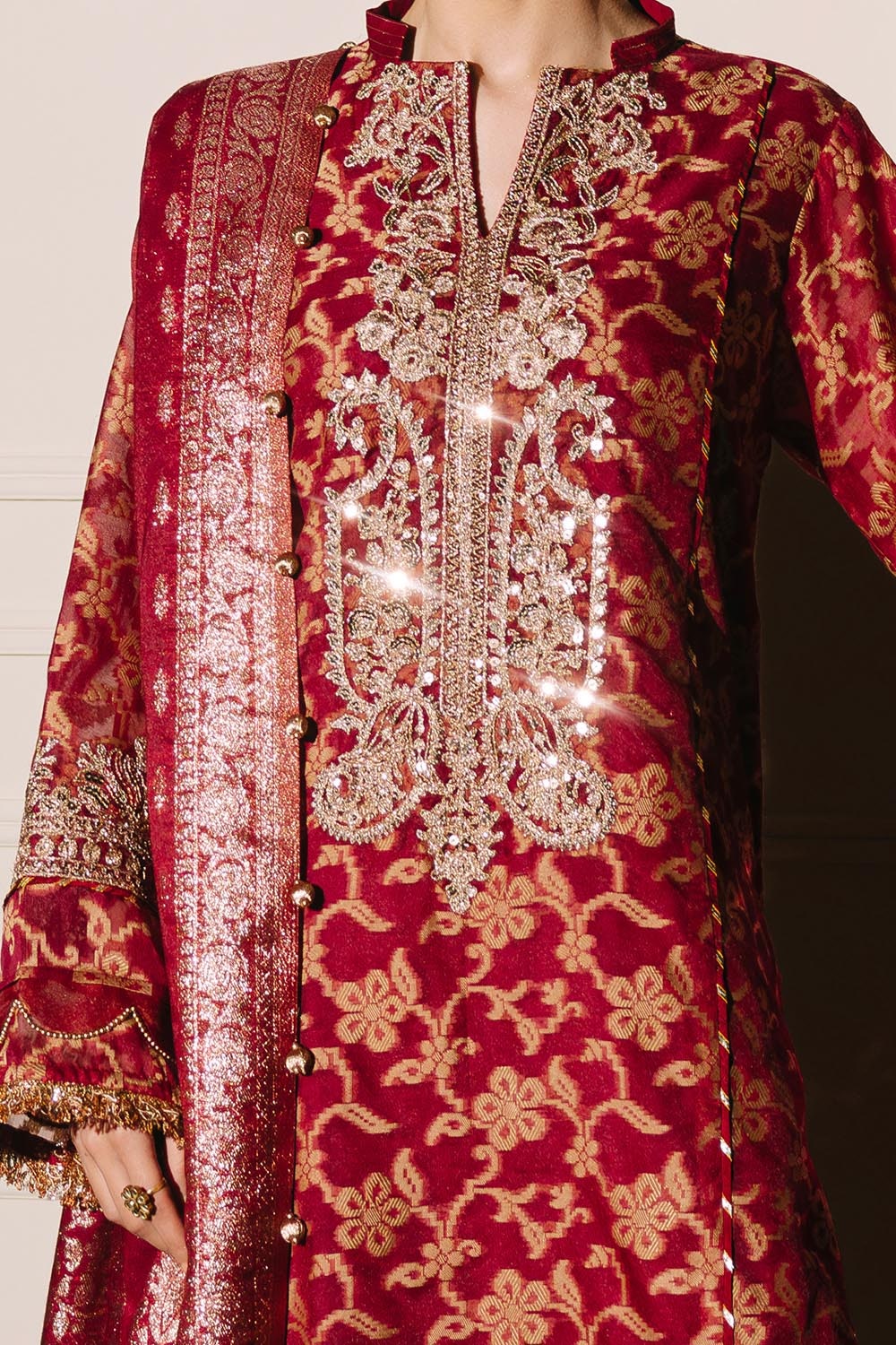 3 Piece Unstitched Embroidered Cotton Jacquard Suit with Jacquard Dupatta FE-52073
