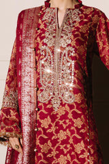 3 Piece Unstitched Embroidered Cotton Jacquard Suit with Jacquard Dupatta FE-52073