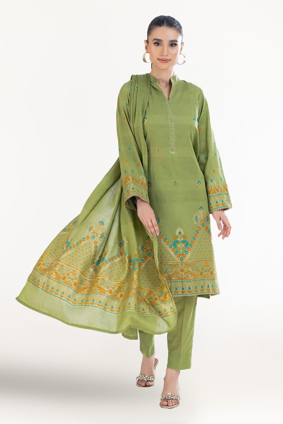 3 Piece Unstitched Jacquard Suit