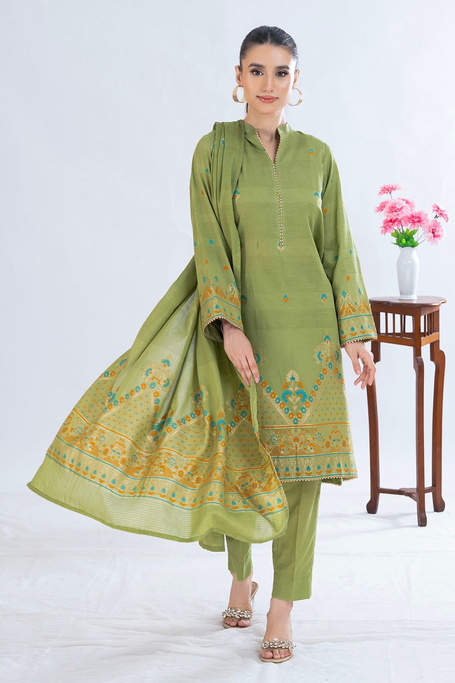 3 Piece Unstitched Jacquard Suit