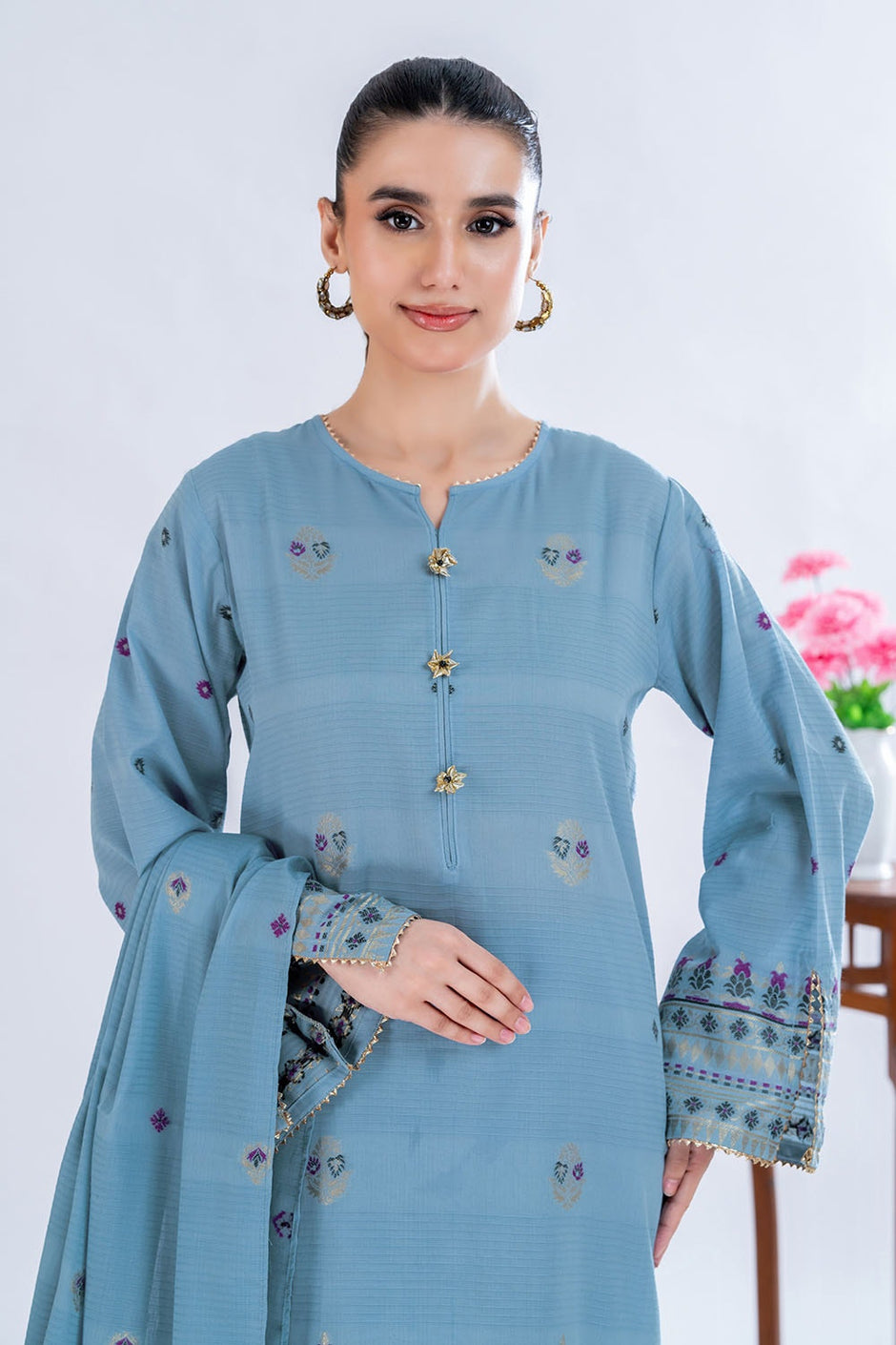 3 Piece Unstitched Jacquard Suit