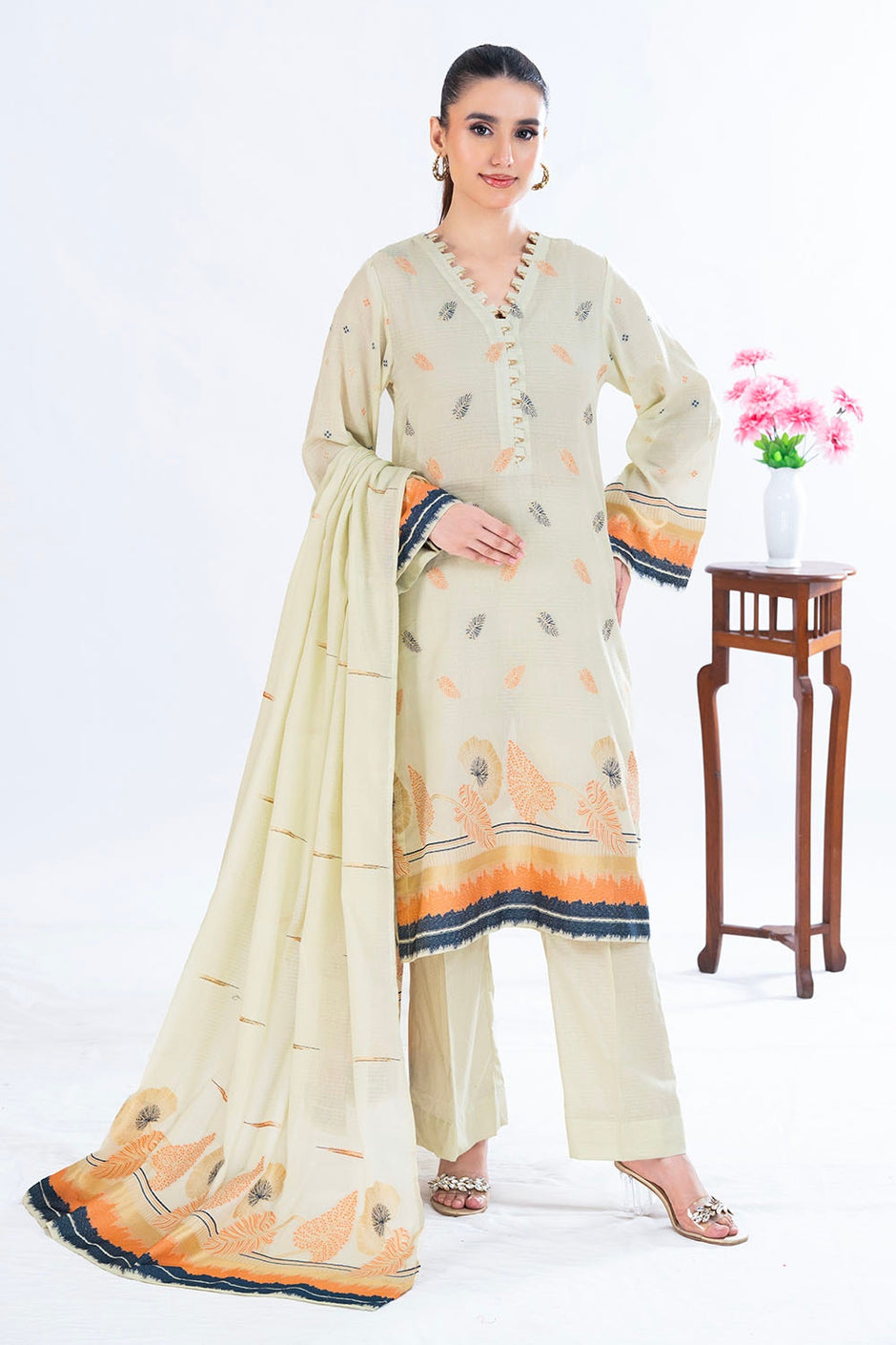 3 Piece Unstitched Jacquard Suit