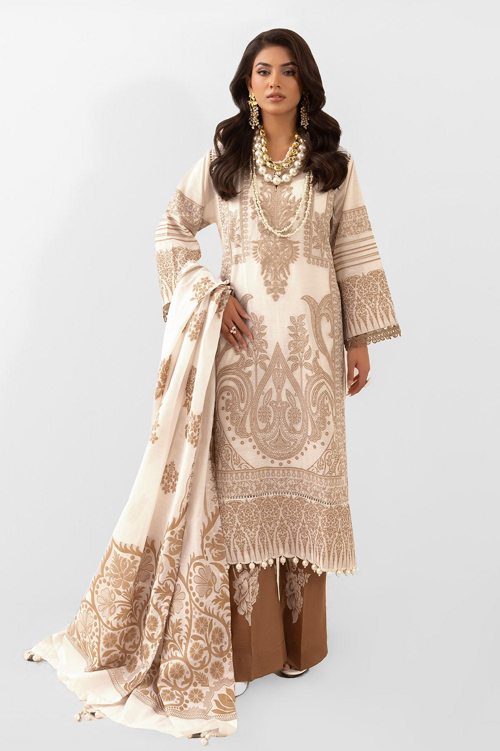 3 Piece Unstitched Embroidered Jacquard Suit with Jacquard Dupatta FE-52090