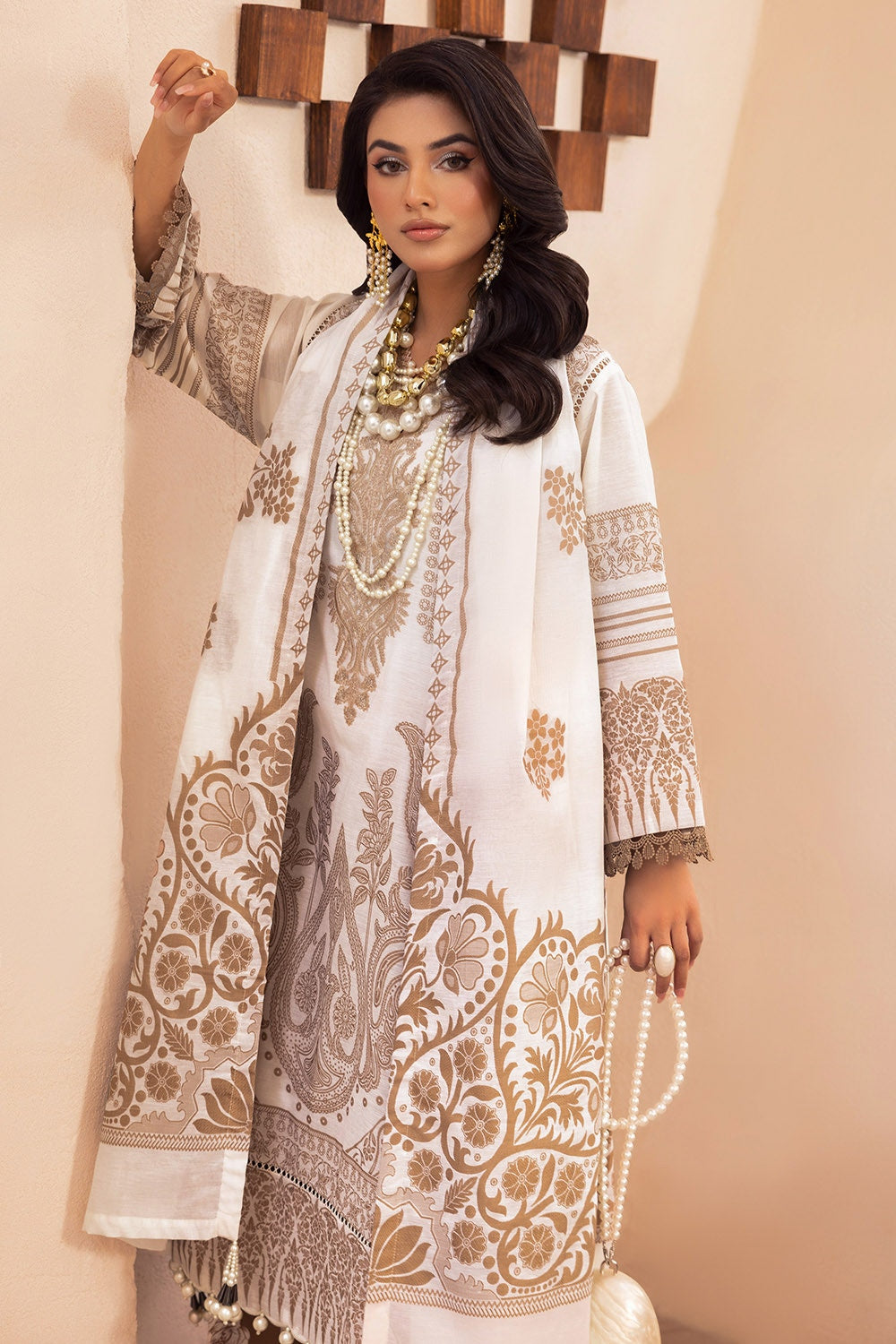 3 Piece Unstitched Embroidered Jacquard Suit with Jacquard Dupatta FE-52090