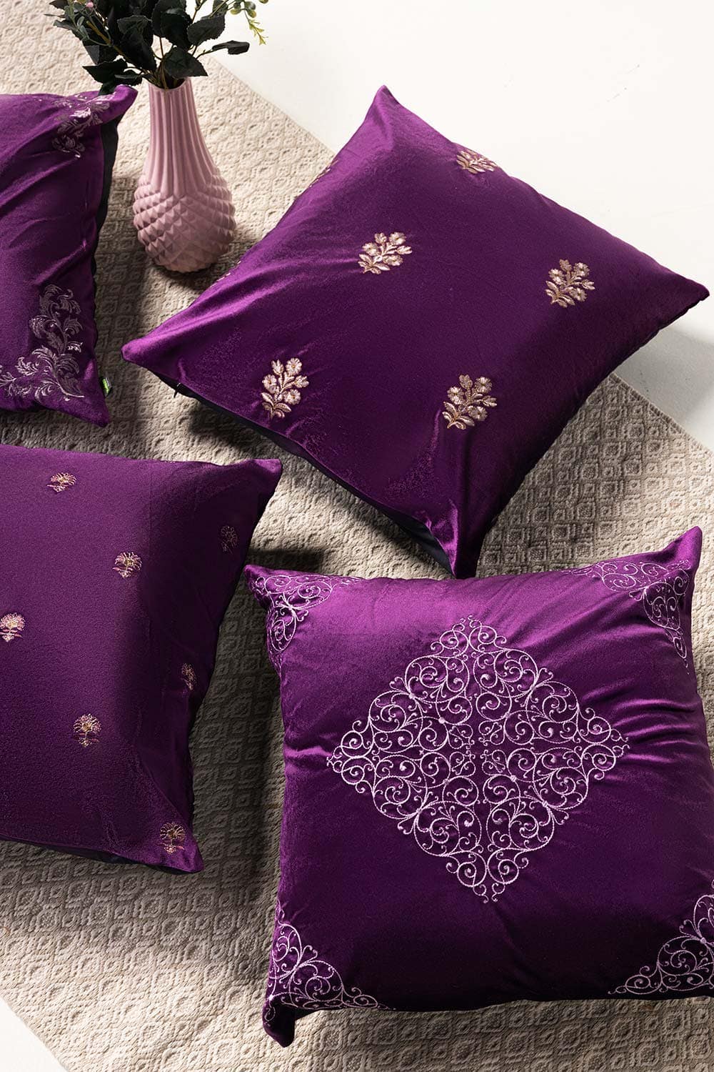 Jali Velvet Embroidered Cushion Cover