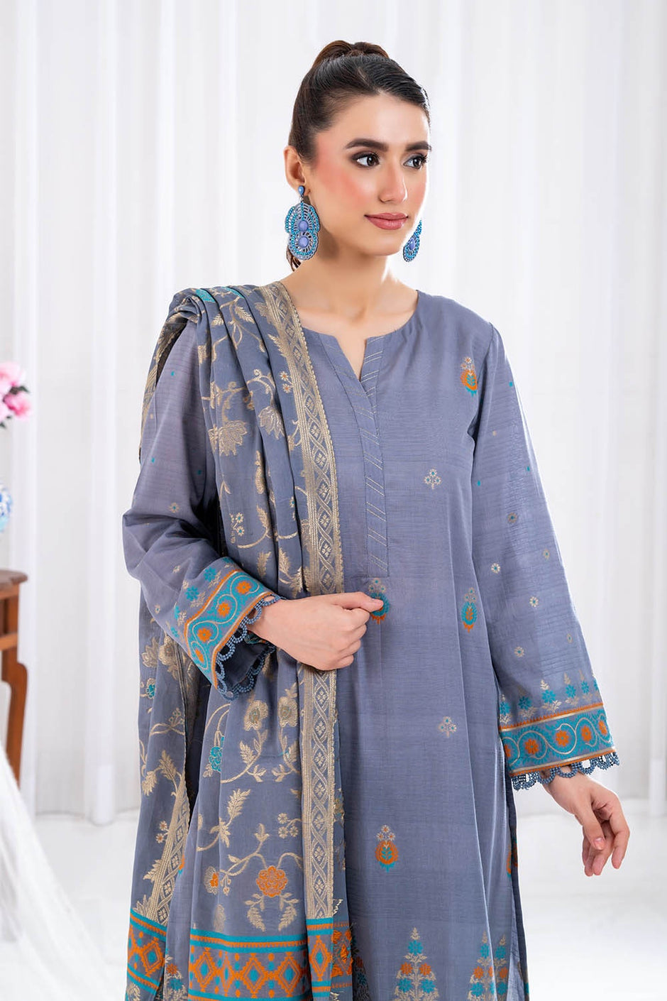 3 Piece Unstitched Jacquard Suit