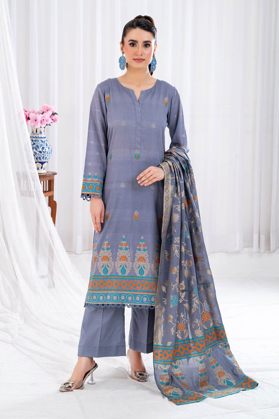 3 Piece Unstitched Jacquard Suit