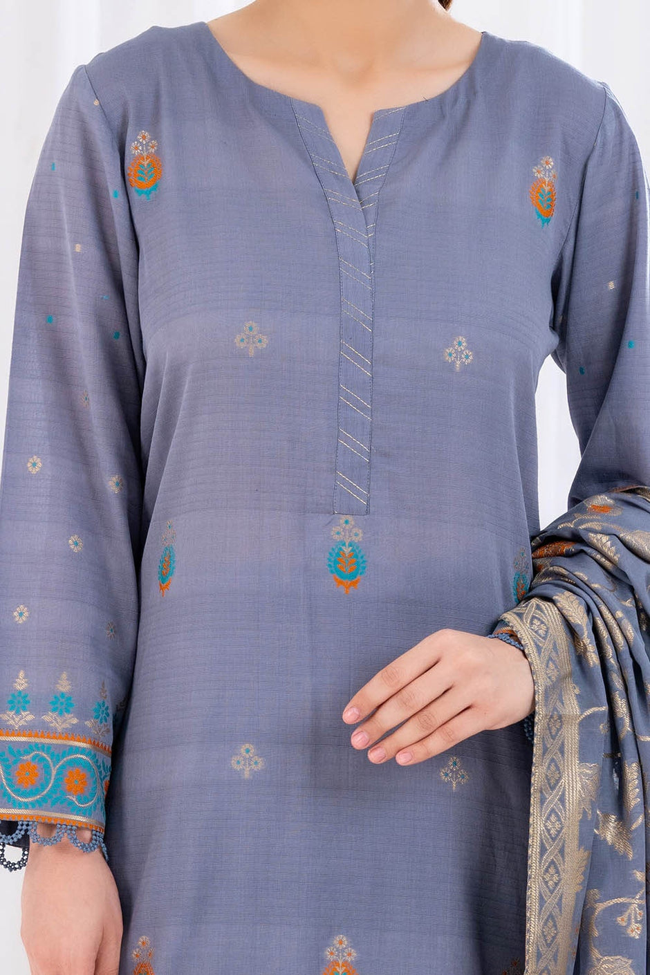 3 Piece Unstitched Jacquard Suit