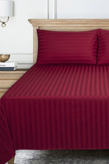 Jester Red Stripe Satin T-250 Bed Sheet Set