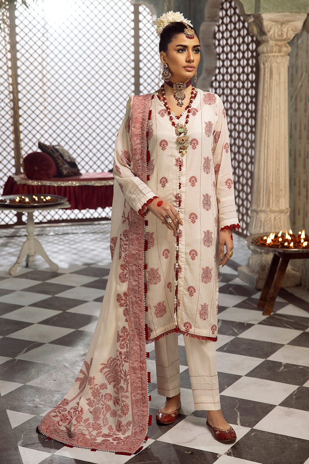 3 Piece Jacquard Unstitched Suit with Dupatta and Inner JD-42003