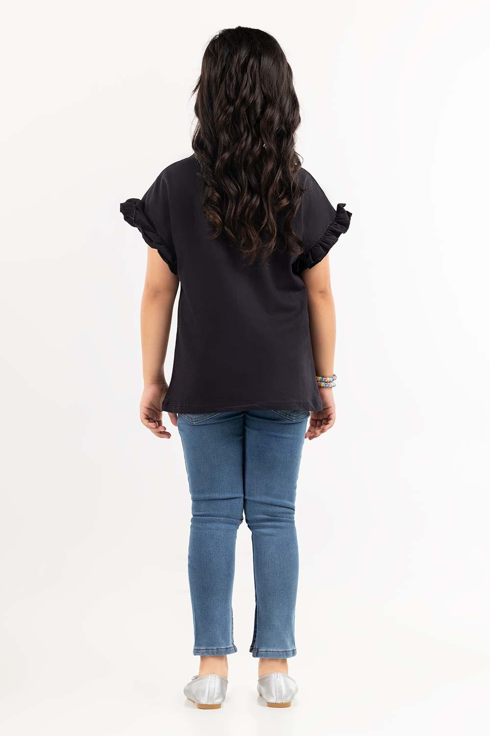 Junior Girl Jet Black Printed Knit Top JGKT-2210030