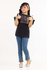 Junior Girl Jet Black Printed Knit Top JGKT-2210030