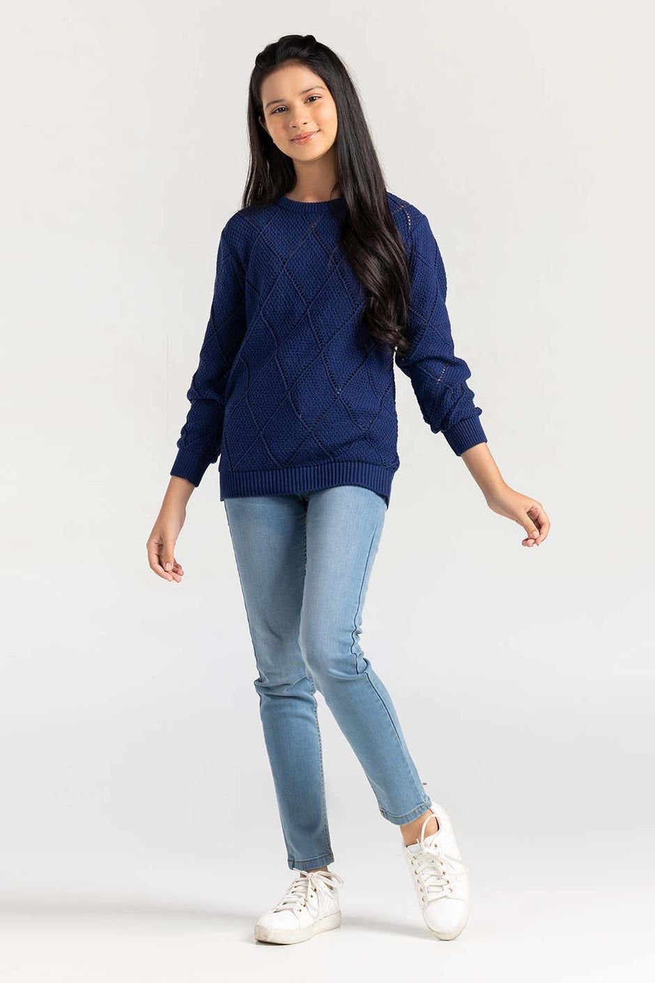 Navy Cotton Crew Neck Sweater SWK-FW21-111