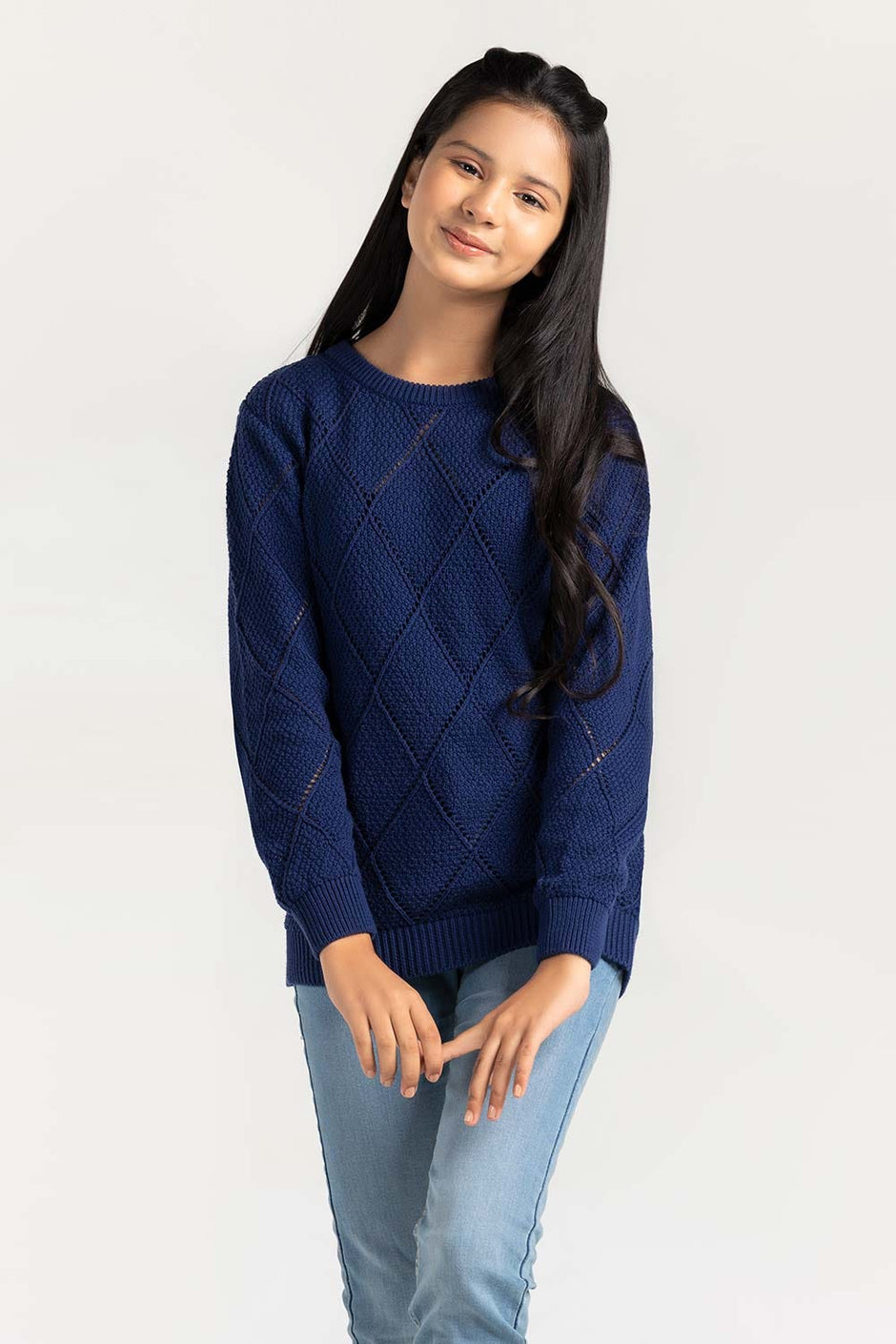 Navy Cotton Crew Neck Sweater SWK-FW21-111
