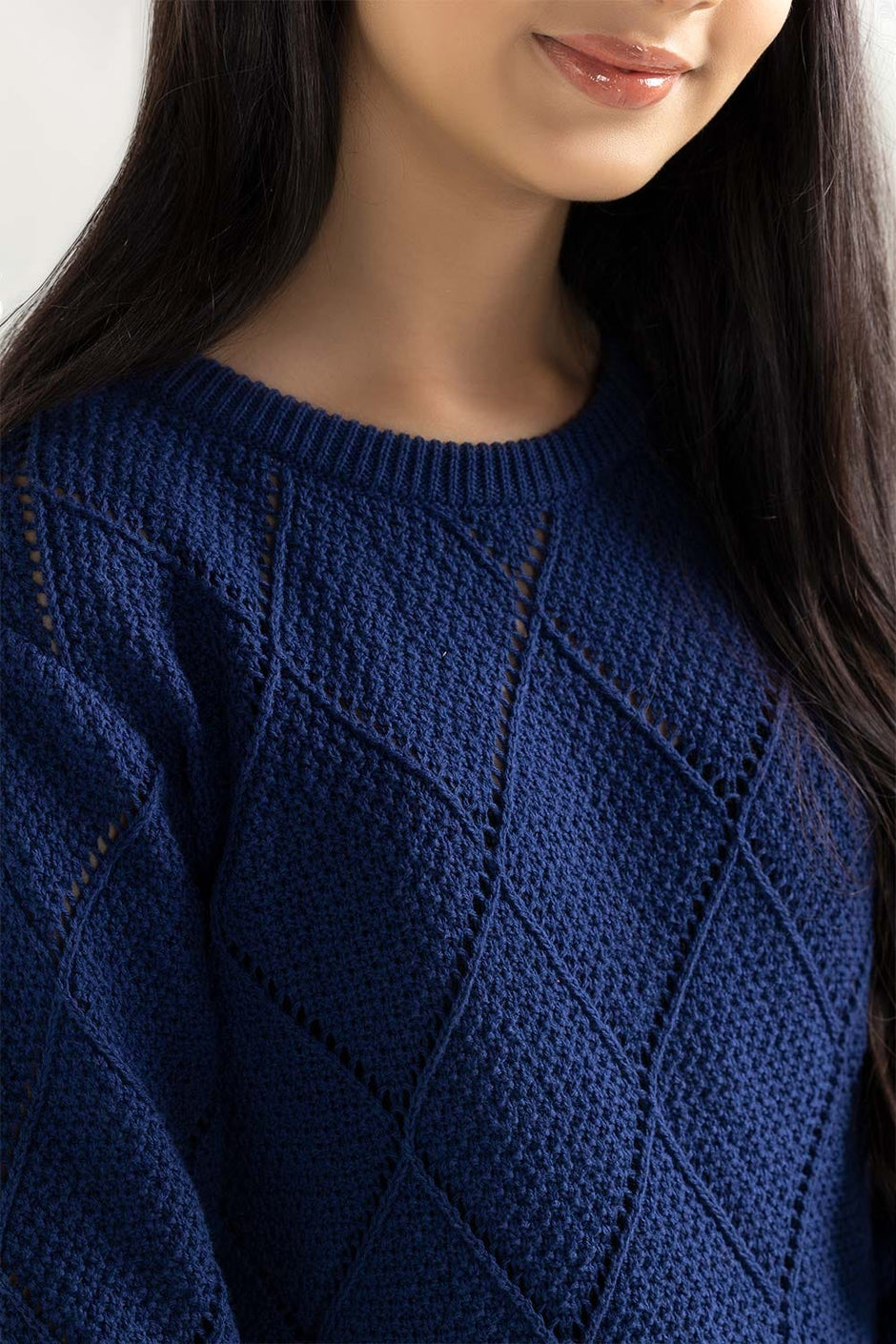 Navy Cotton Crew Neck Sweater SWK-FW21-111