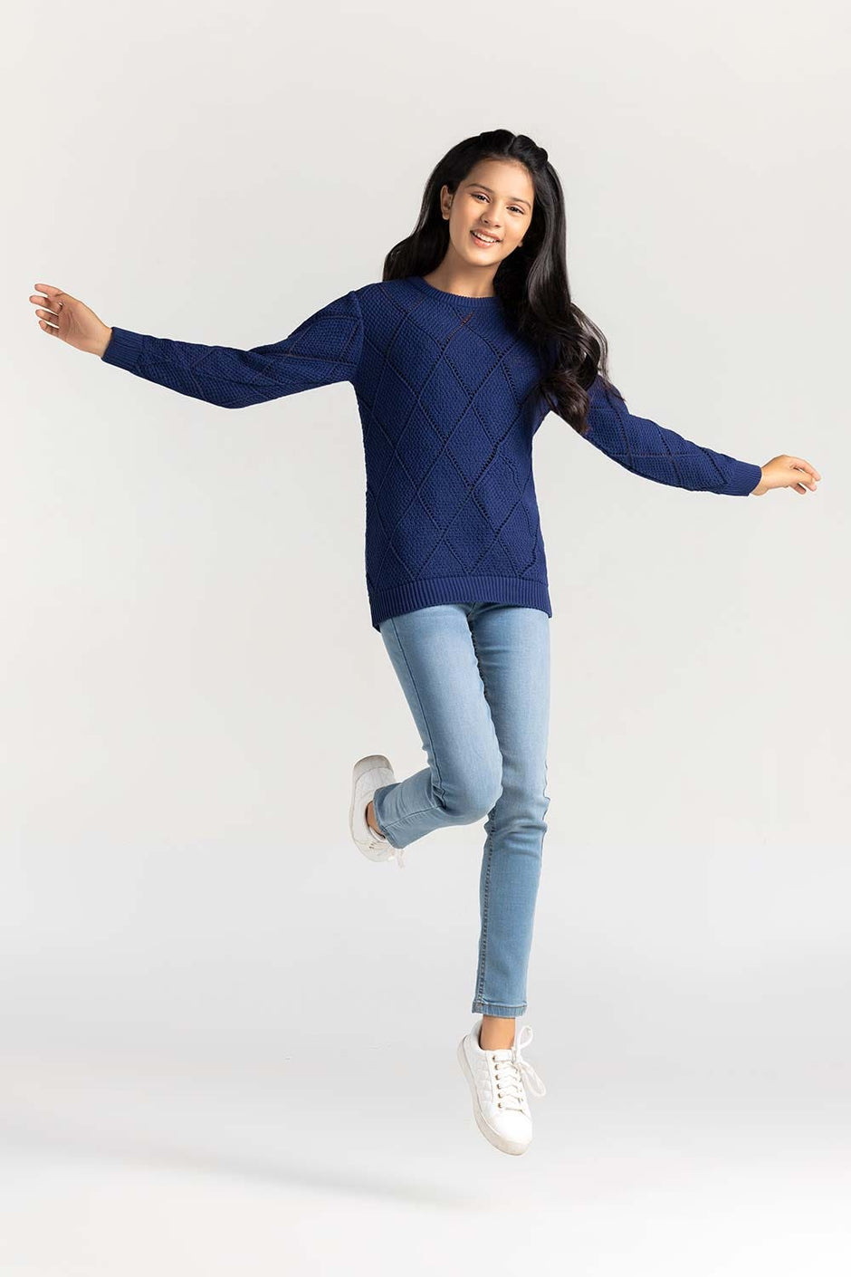 Navy Cotton Crew Neck Sweater SWK-FW21-111
