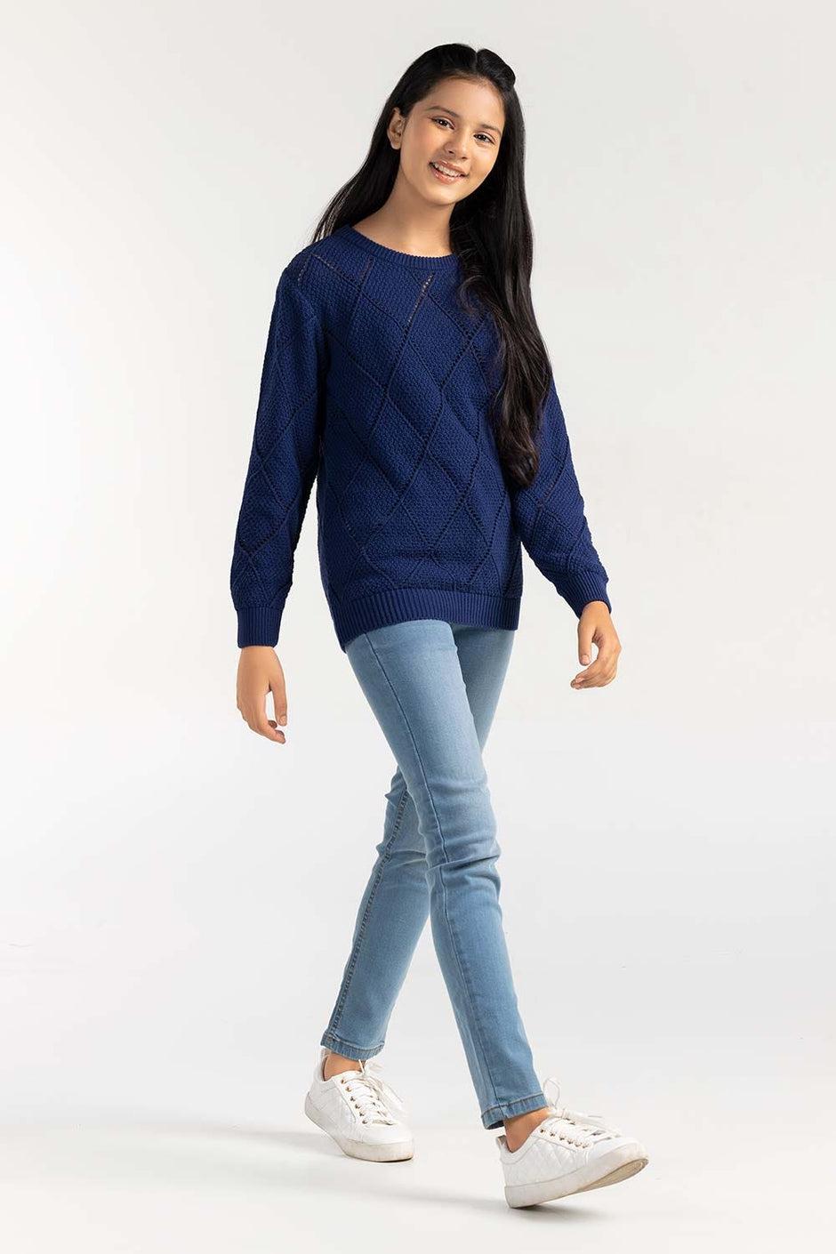 Navy Cotton Crew Neck Sweater SWK-FW21-111