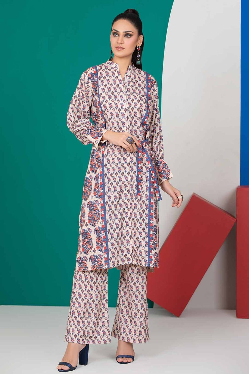 2 Piece Unstitched Digital Printed Silk Shirt and Trouser TS-22006