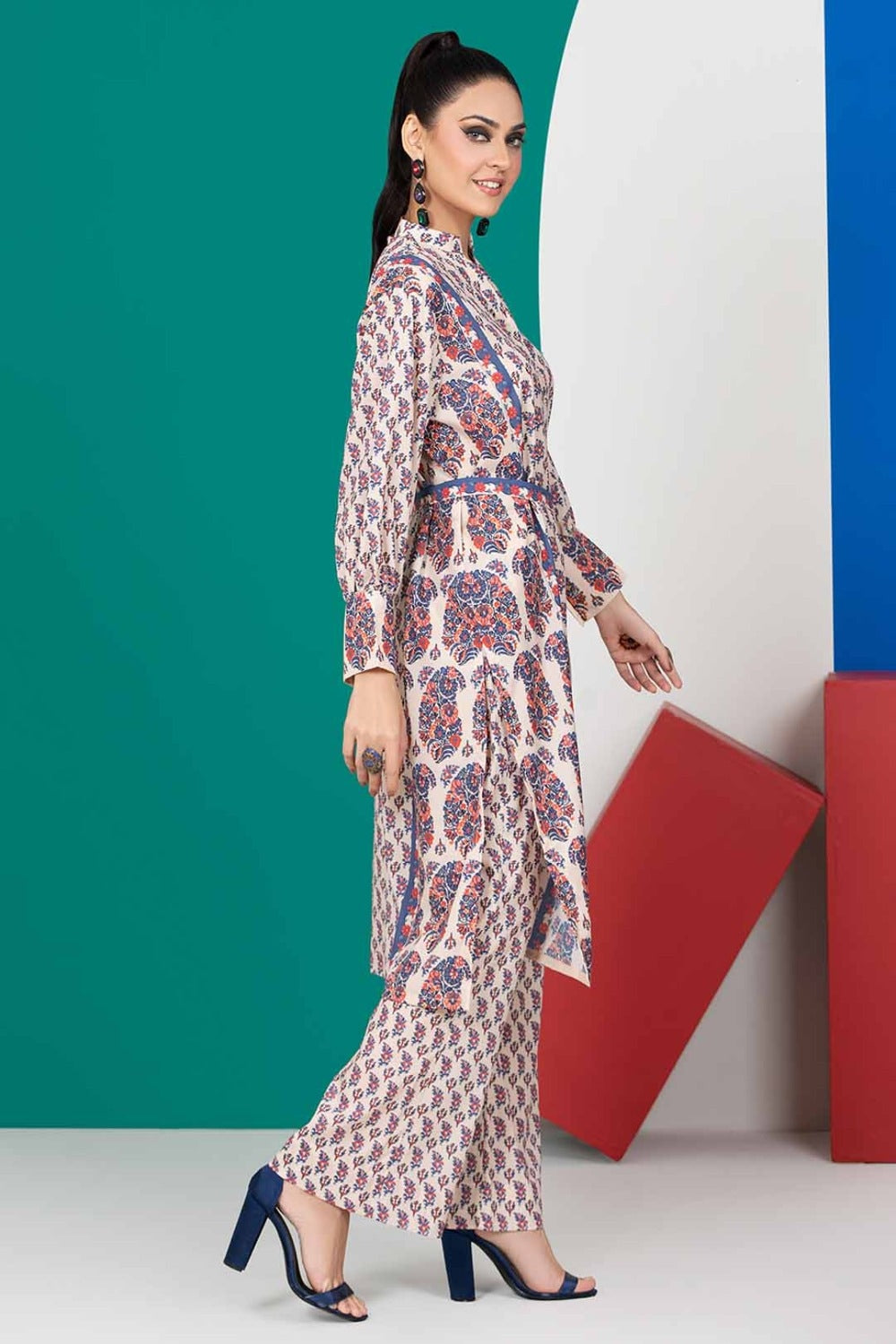 2 Piece Unstitched Digital Printed Silk Shirt and Trouser TS-22006
