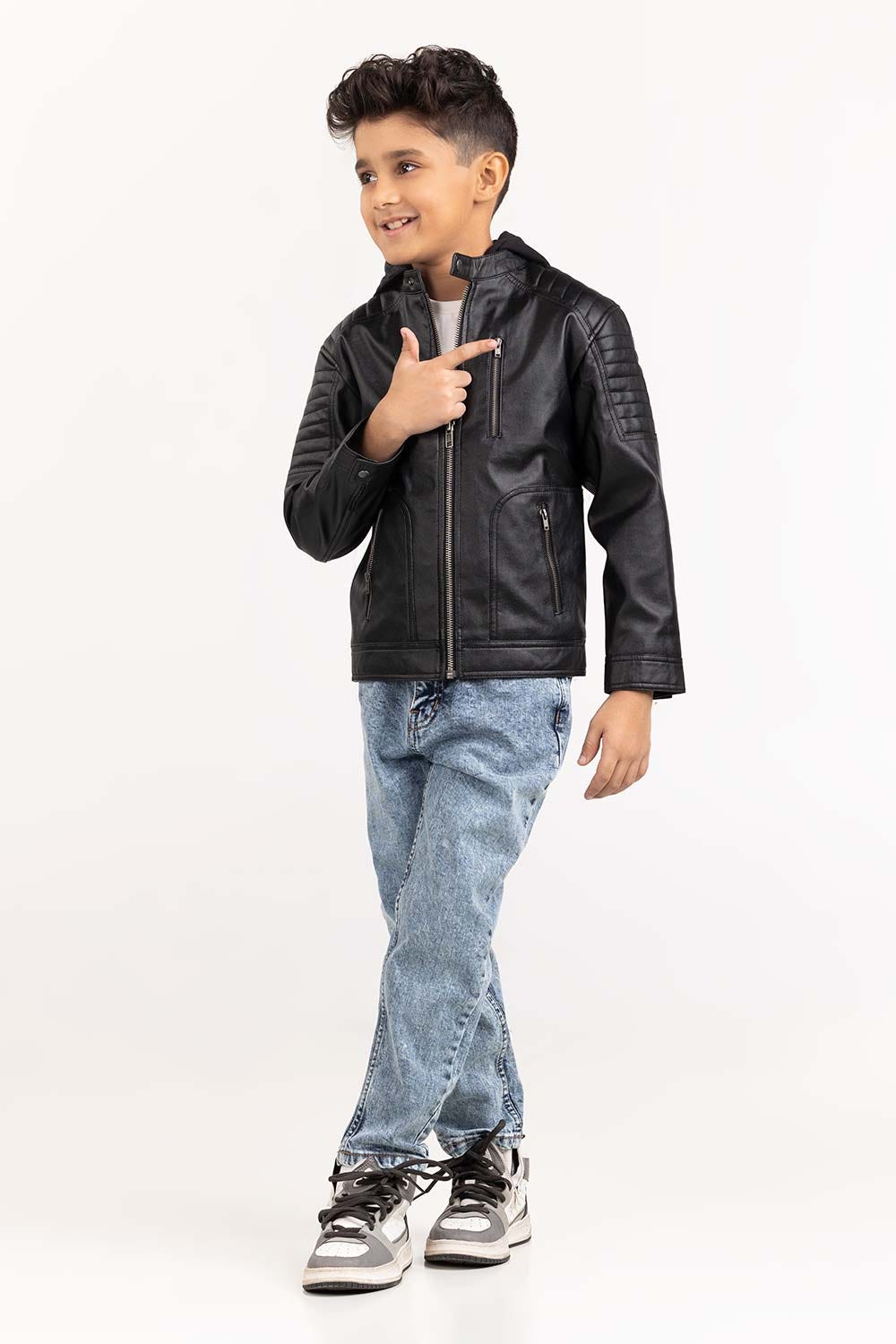 Junior Boy Black PU Jacket 224-310-006