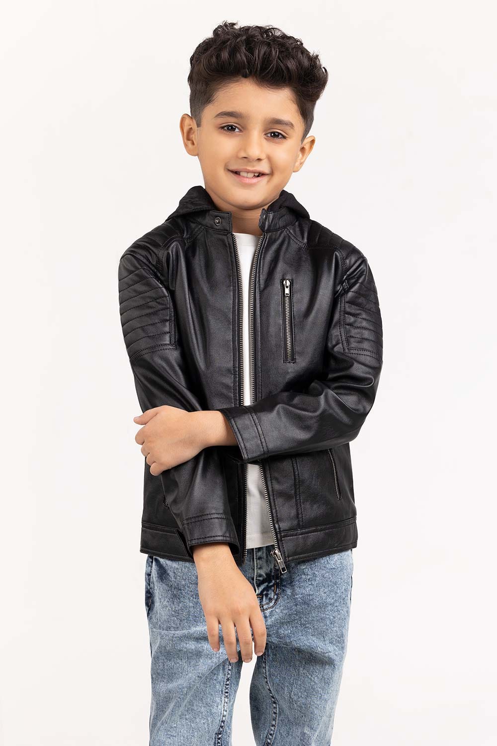 Junior Boy Black PU Jacket 224-310-006