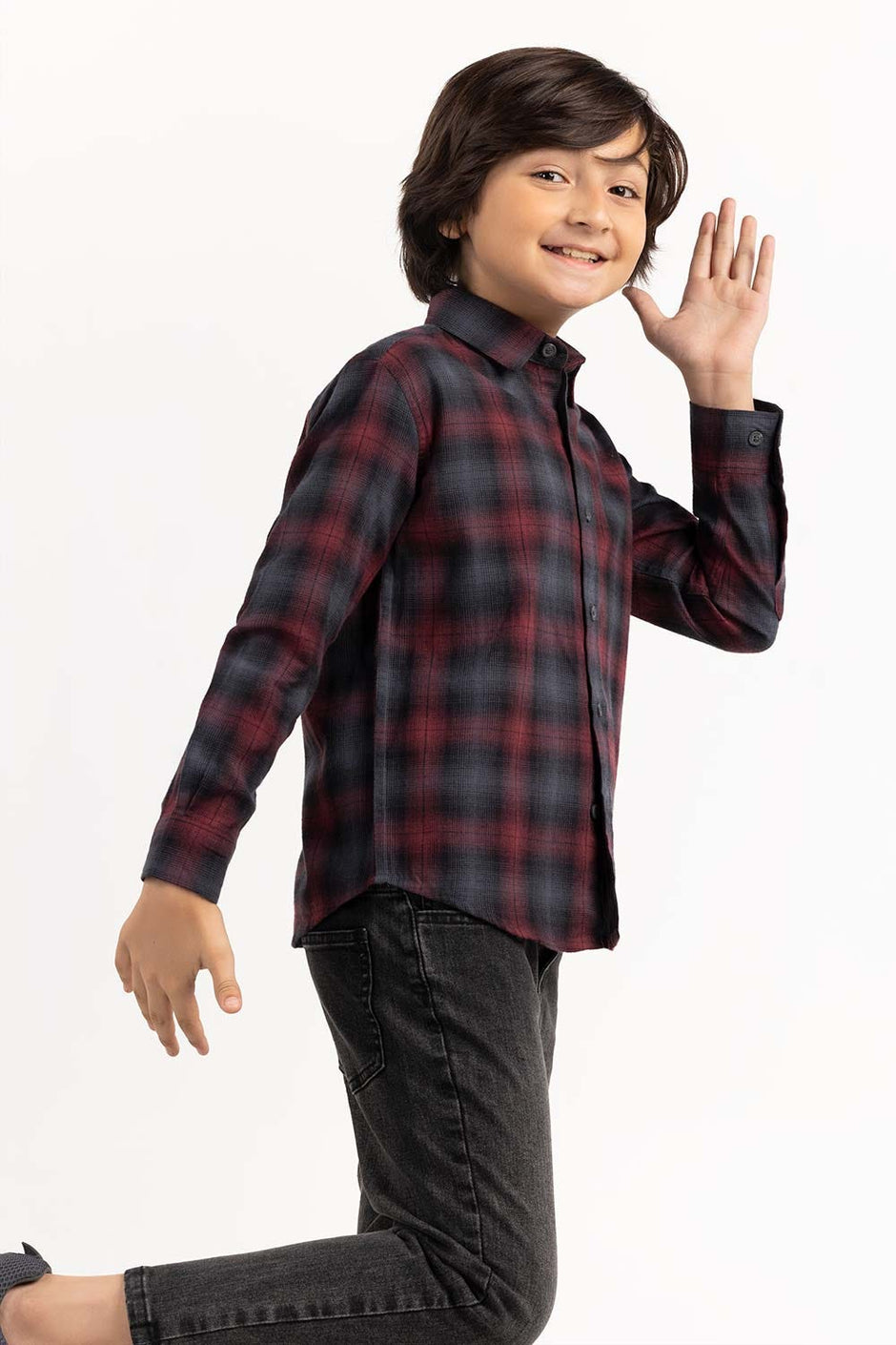 Junior Boy Red And Black Casual Shirt 224-317-015
