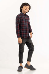 Junior Boy Red And Black Casual Shirt 224-317-015
