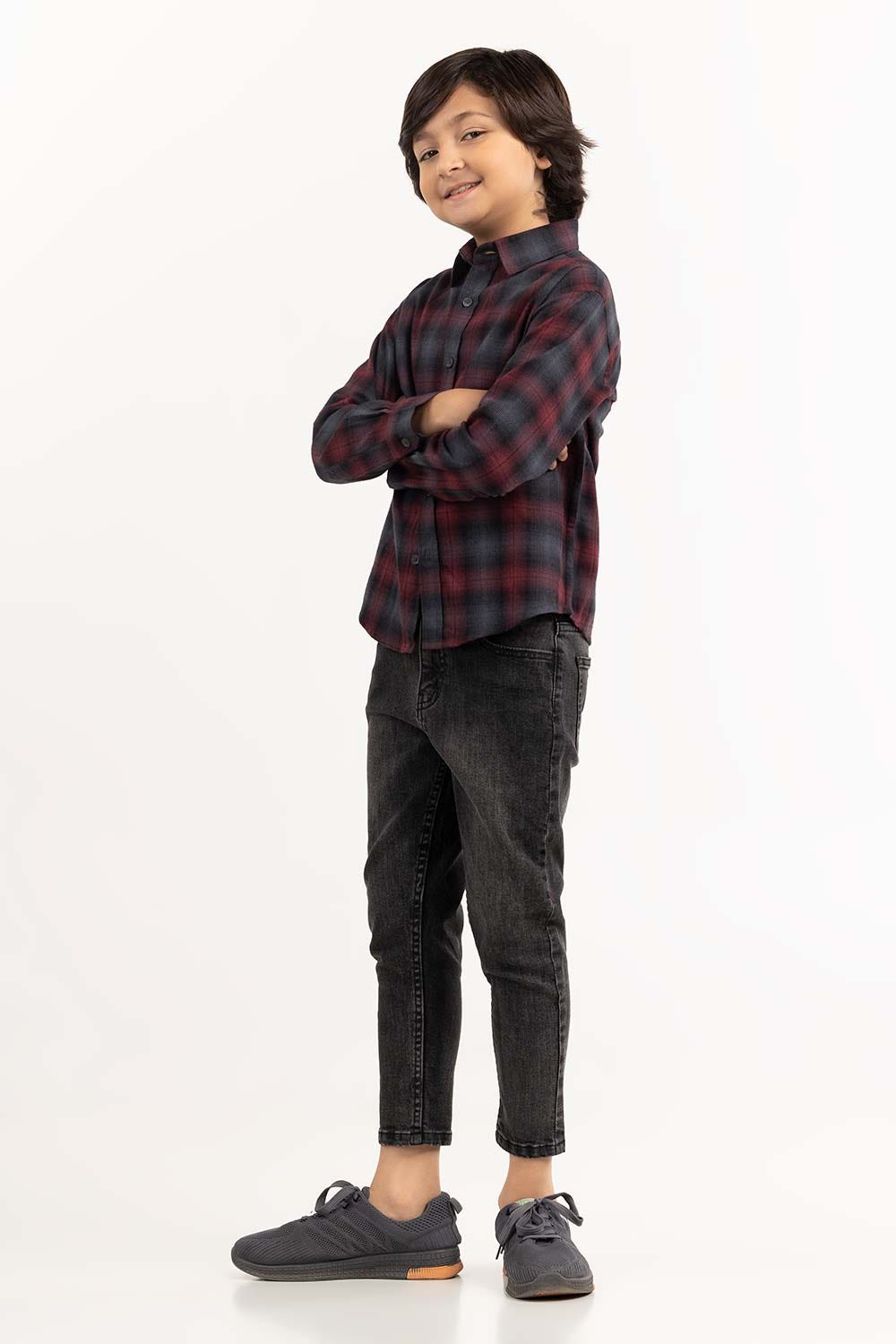 Junior Boy Red And Black Casual Shirt 224-317-015