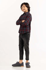 Junior Boy Red And Black Casual Shirt 224-317-015