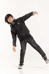 Junior Boy Charcoal Overshirt With Removable Hood 224-317-003