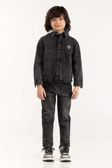 Junior Boy Charcoal Overshirt With Removable Hood 224-317-003