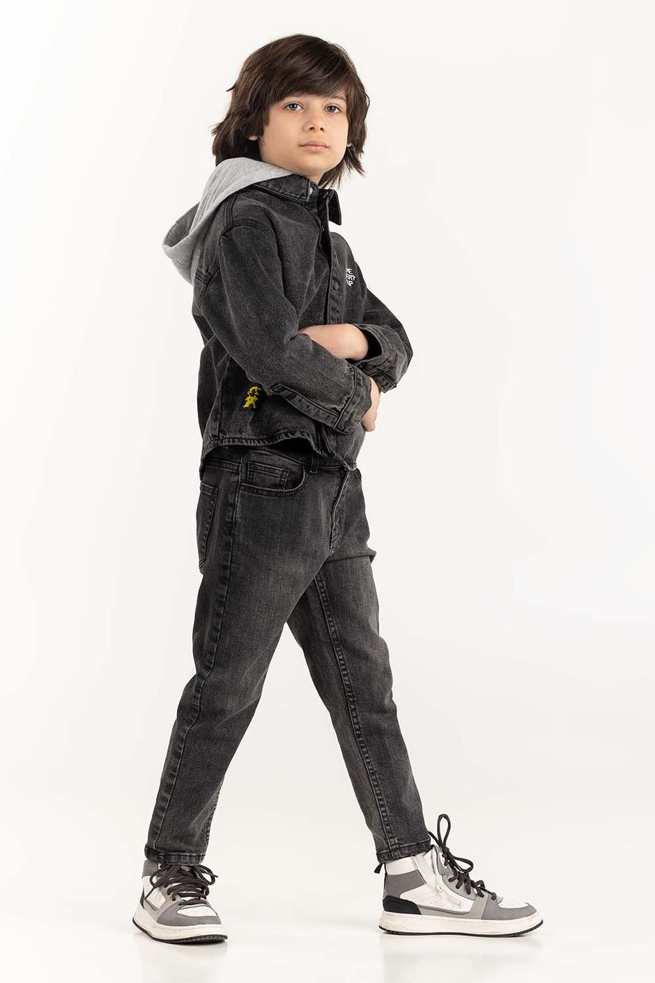 Junior Boy Charcoal Overshirt With Removable Hood 224-317-003